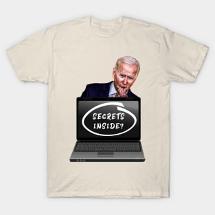 Thinking Biden, Laptop, "SECRETS INSIDE?" On Screen T-Shirt